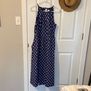 J. Crew Dark Blue Midi Dress with White Pattern